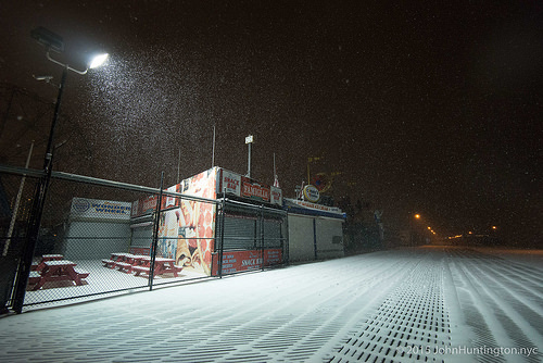 Coney Island at the start of a blizzard,