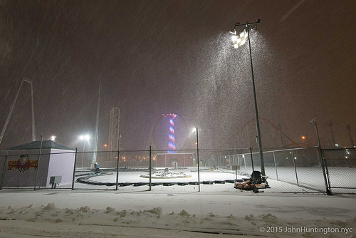 Coney Island at the start of a blizzard